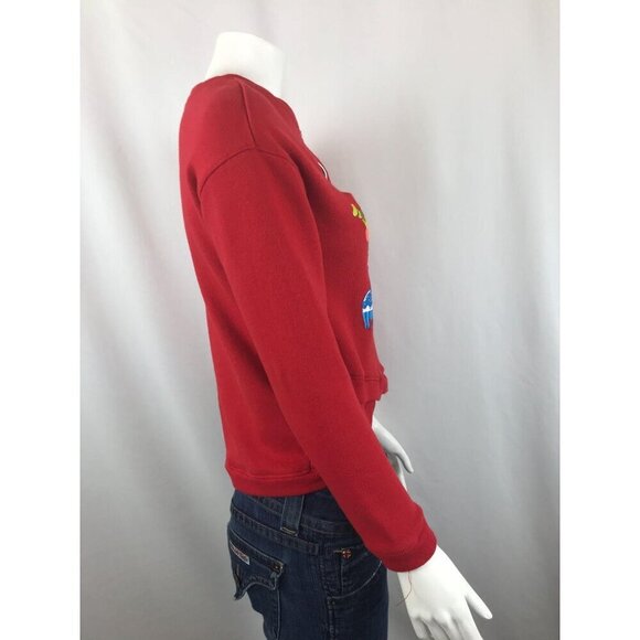 Disney Sweatshirt Womens Juniors Small Cropped Snacks Red - Picture 2 of 9